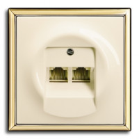 ABB Компьютерная розетка 2-ая, вставка - слоновая кость, рамка - золото, серия Impus ABB Компьютерная розетка 2-ая, вставка - слоновая кость, рамка - золото, серия Impus