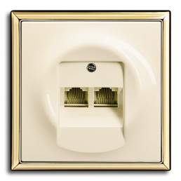 ABB Компьютерная розетка 2-ая, вставка - слоновая кость, рамка - золото, серия Impus