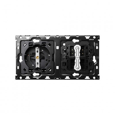 Simon 10010204-039 Кит 2 поста, мех-мы. 1 розетка Schuko + 2 переключателя (проходные) + суппорт S100