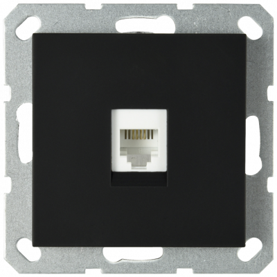 Телефонная розетка RJ11 с накладкой, цвет черный матовый (soft touch), G6101PB, Jasmart Electric