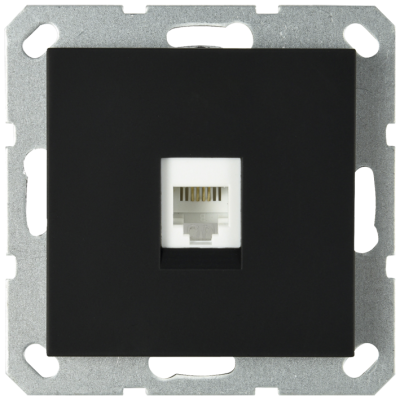 Телефонная розетка RJ11 с накладкой, цвет черный матовый (soft touch), G6101PB, Jasmart Electric
