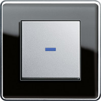 Gira Выключатель 1-клавишный, с подсветкой, матовый алюминий - черное стекло,серия Esprit Glass C