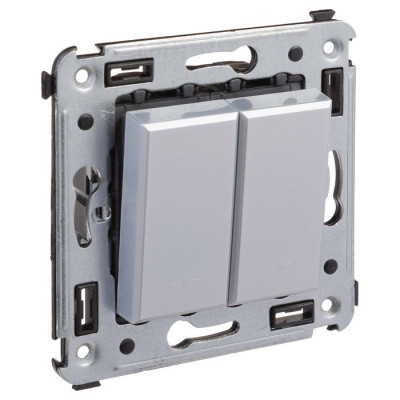 4404104 - ДКС Выключатель двухклавишный в стену, "Avanti", "Закаленная сталь"