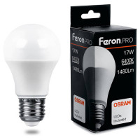 Лампа светодиодная, (17W) 230V E27 6400K A65, LB-1017, Feron 38040