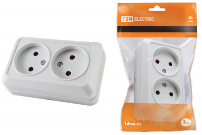Розетка двойная 2П открытой установки с з/ш IP20 10А, белый "Ладога" TDM Electric, SQ1801-0061