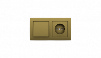 Блок на 2 поста - Розетка электрическая и выключатель 1-клавишный, Золото
