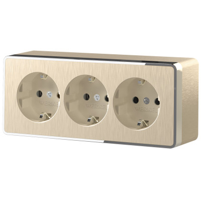 Werkel W5073110/ Розетка тройная с заземлением и шторками Gallant (шампань рифленый), a052594