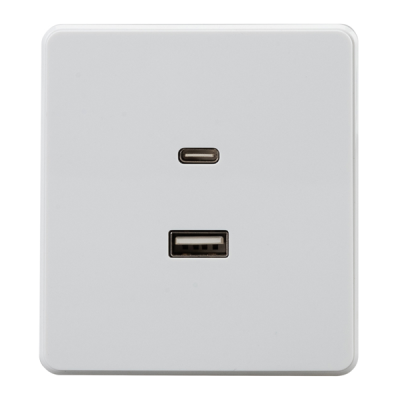 Розетка ROUND USB-A+Type-C 3А с функцией быстрой зарядки перламутр KRANZ, KR-78-0734-1