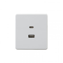 Розетка ROUND USB-A+Type-C 3А с функцией быстрой зарядки перламутр KRANZ, KR-78-0734-1