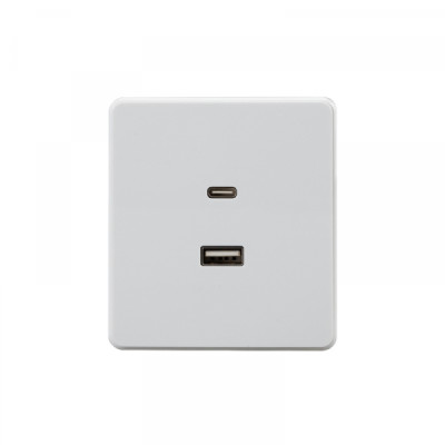 Розетка ROUND USB-A+Type-C 3А с функцией быстрой зарядки перламутр KRANZ, KR-78-0734-1