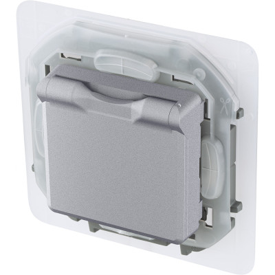 Legrand Розетка с заземлением IP44 - Legrand Inspiria - со шторками с защитной крышкой 16А 250В винтовые зажимы - алюминий, 673742