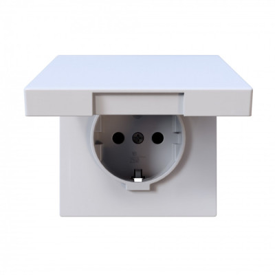 FD5505W - Розетка SCHUKO© с крышкой и защитными шторками 16A 250V~ 2P+T, цвет белый глянцевый, JASMART Electric