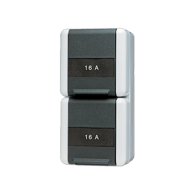 Двойная горизонтальная SCHUKO розетка IP44 16A 250V~, защита от детей, 822KINAW