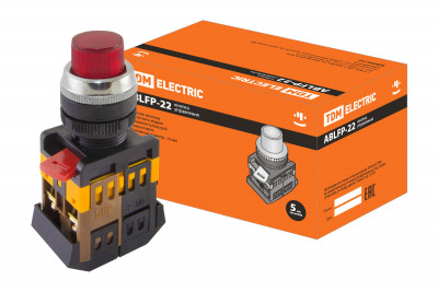 Кнопка ABLFP-22 красный d22мм неон/230В 1з+1р TDM Electric, SQ0704-0005