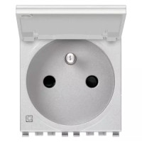 Vimar Розетка 2P+T 10/16A французский стандарт с крышкой, серебро матовое, 20212.C.N