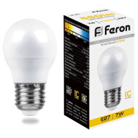 Лампа светодиодная,  (7W) 230V E27 2700K G45, LB-95, Feron 25481