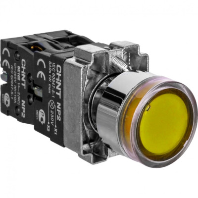 Кнопка управления NP2-BW3565 1НО+1НЗ желтая AC/DC230В(LED) IP40, Chint, 574266
