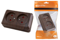 Розетка двойная 2П открытой установки с з/ш IP20 10А, бук "Ладога" TDM Electric, SQ1801-0039