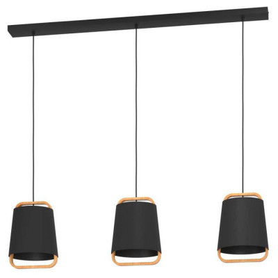 390186 Подвес CAMALOZA, 3x40W(E27), сталь, дерево, черный, коричневый