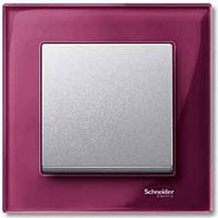 Выключатель 1-клавишный, вставка - алюминий,   рамка стекло цвет рубин, серия M-Elegance
