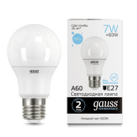 Лампа Gauss Elementary A60 7W 560lm 6500K E27 LED 1/10/100, 23237A