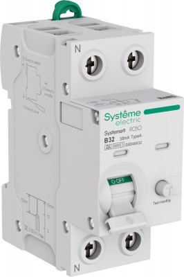 Systeme9 Авт. выкл. диф. тока (АВДТ) 1P+N B 32A 6kA 30мА Тип-A 230В, Systeme Electric, S9D46632