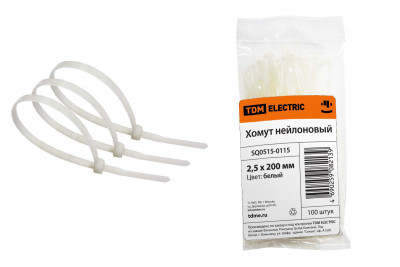 Хомут 2,5х200мм нейлон (белый) (100шт) TDM Electric, SQ0515-0115
