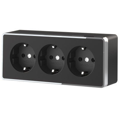 Werkel W5073135/ Розетка тройная с заземлением и шторками Gallant (черный/хром), a052592