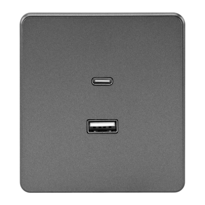 Розетка ROUND USB-A+Type-C 3А с функцией быстрой зарядки титан KRANZ, KR-78-0734-2