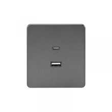 Розетка ROUND USB-A+Type-C 3А с функцией быстрой зарядки титан KRANZ, KR-78-0734-2