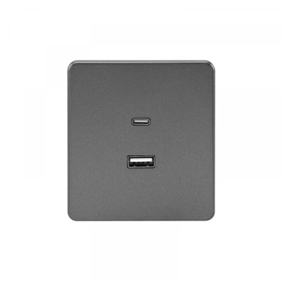 Розетка ROUND USB-A+Type-C 3А с функцией быстрой зарядки титан KRANZ, KR-78-0734-2