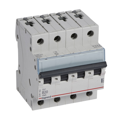 Legrand Автоматический выключатель TX? 6000 - 10 кА - тип характеристики B - 4П - 400 В~ - 20 А - 4 модуля, 403903
