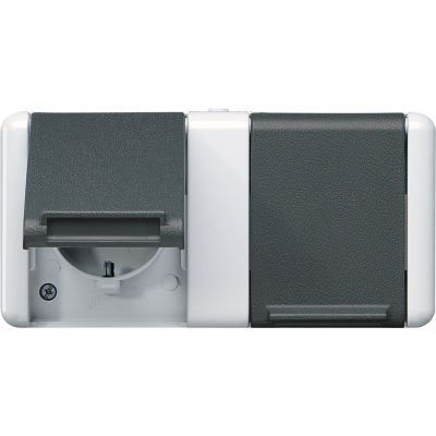 Двойная горизонтальная SCHUKO-розетка 16A 250V~ для накладного монтажа IP44, 8220-1W