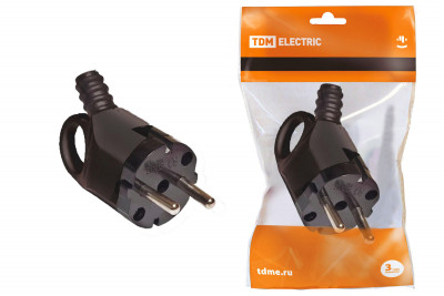 Вилка угловая с ушком с/з черная 16А 250В TDM Electric, SQ1806-0006