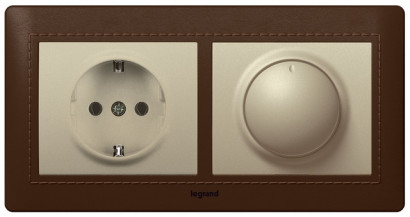 Legrand Блок: Светорегулятор с розеткой 2к+з, вставка - титан, рамка - Club, серия Galea Life