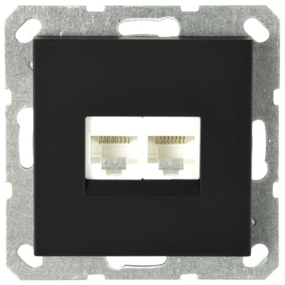 Интернет-розетка RJ45 двойная с накладкой, цвет черный матовый (soft touch), G6106PB, Jasmart Electric