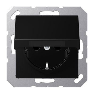 Розетка SCHUKO®, с защитой от детей, с крышкой; термопласт; черный матовый, A1520BFKIKLSWM