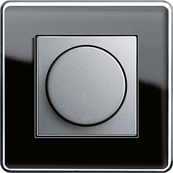 Gira Светорегулятор поворотный, матовый алюминий - черное стекло, серия Esprit Glass C