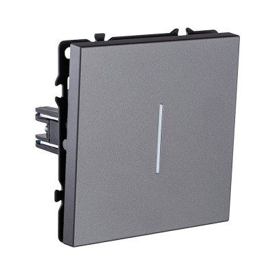 Выключатель кнопочный 1-клавишный 10А/250В с LED подсветкой, серый Kollinger Eclipse EC-012GY