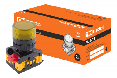 Лампа AL-22TE сигнальная d22мм желтый неон/230В цилиндр TDM Electric, SQ0702-0038