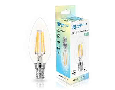 Светодиодная лампа филамент свеча C35 E14 11Вт 4000K 270°, AMBRELLA LIGHT, 351114