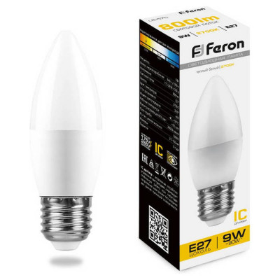 Лампа светодиодная, (9W) 230V E27 2700K C37, LB-570, Feron 25936