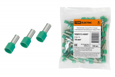 Наконечник-гильза Е16-12 16мм2 с изолированным фланцем (100шт) TDM Electric, SQ0512-0007