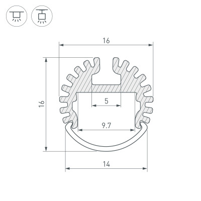 Профиль ARH-ROUND-D16-2000 ANOD (Arlight, Алюминий), 039217
