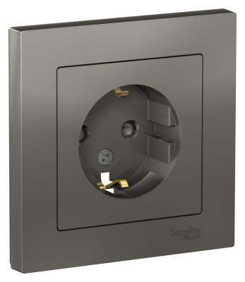 ATN000944 - ATLASDESIGN РОЗЕТКА с заземлением со шторками, 16А, в сборе, СТАЛЬ, Systeme Electric