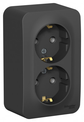 BLANCA О/У РОЗЕТКА двойная с заземл. без шторок,  изолирующая пластина,16А, 250В, АНТРАЦИТ