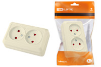 Розетка двойная 2П открытой установки с з/ш IP20 10А, слоновая кость "Ладога" TDM Electric, SQ1801-0065