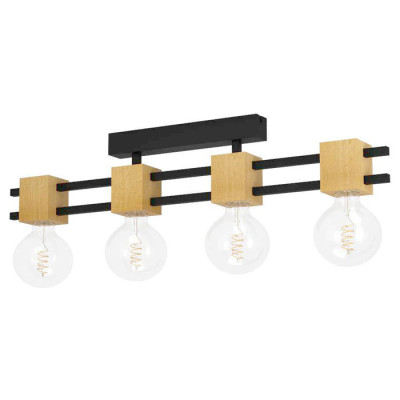 390189 Потолочный светильник LEVANTARA, 4X40W (E27), сталь, дерево, черный, коричневый