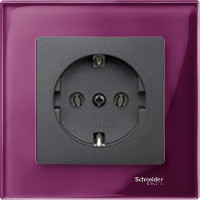 Розетка 2к+з, вставка - антрацит,  рамка стекло цвет рубин, серия M-Elegance