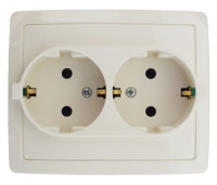 Simon Simon15 Розетка двойная с заземлением 2*2Р+Е без шторок, винт.зажим,16А, 250В, слоновая кость, 1590456-031